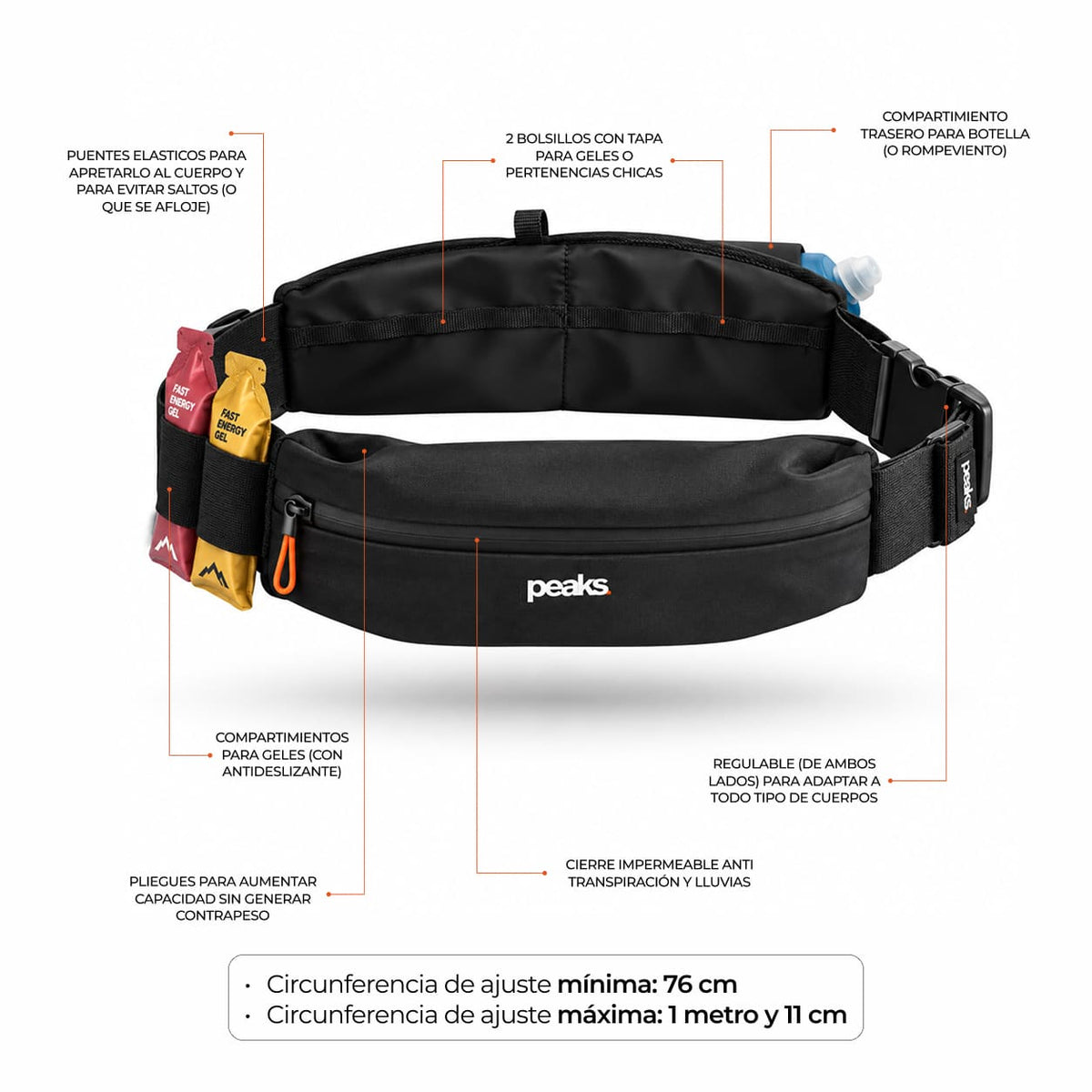 Cinturón deportivo Peaks® ergonómico Anti-Rebote Impermeable P5