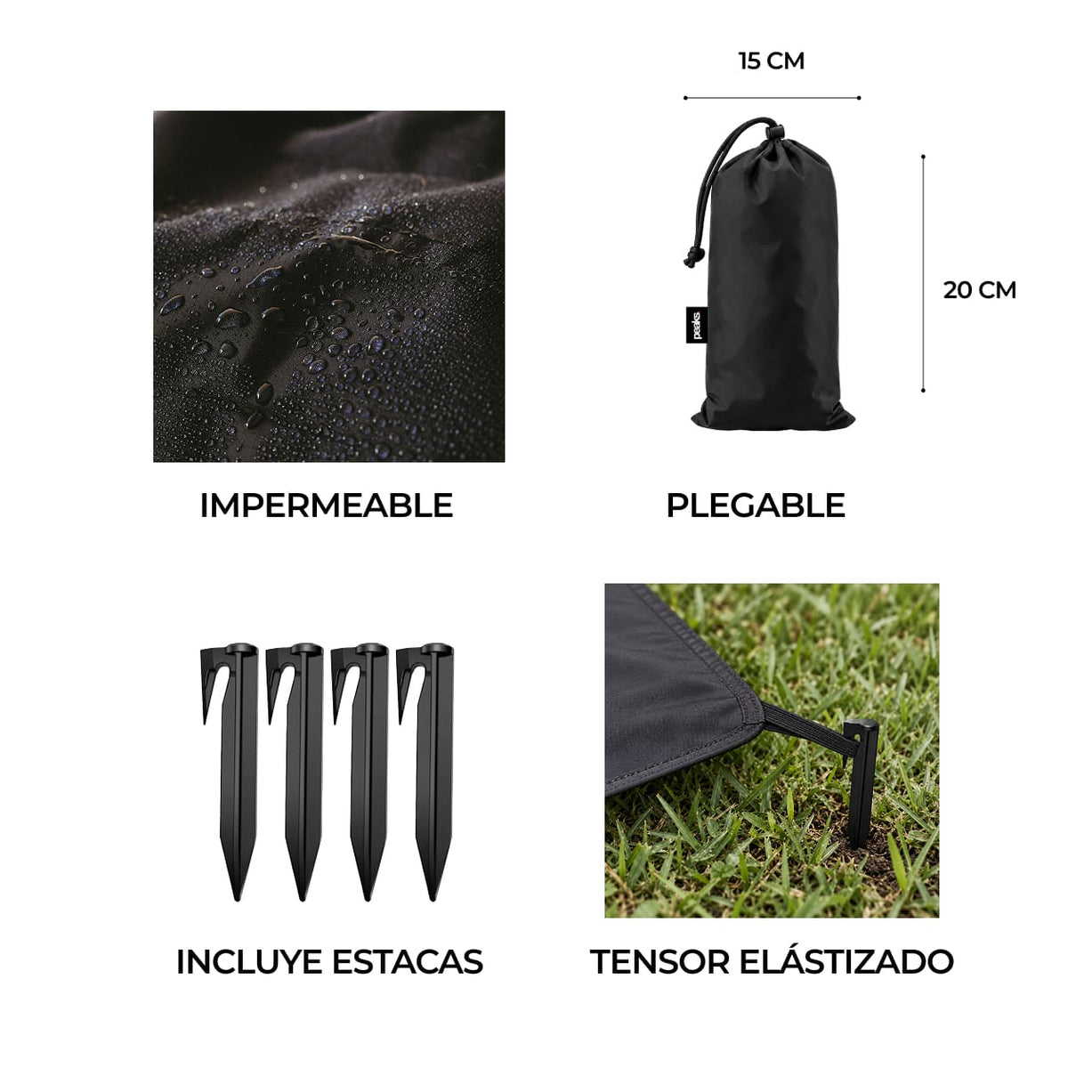 Mat lona impermeable plegable de bolsillo Peaks® (+ estacas)