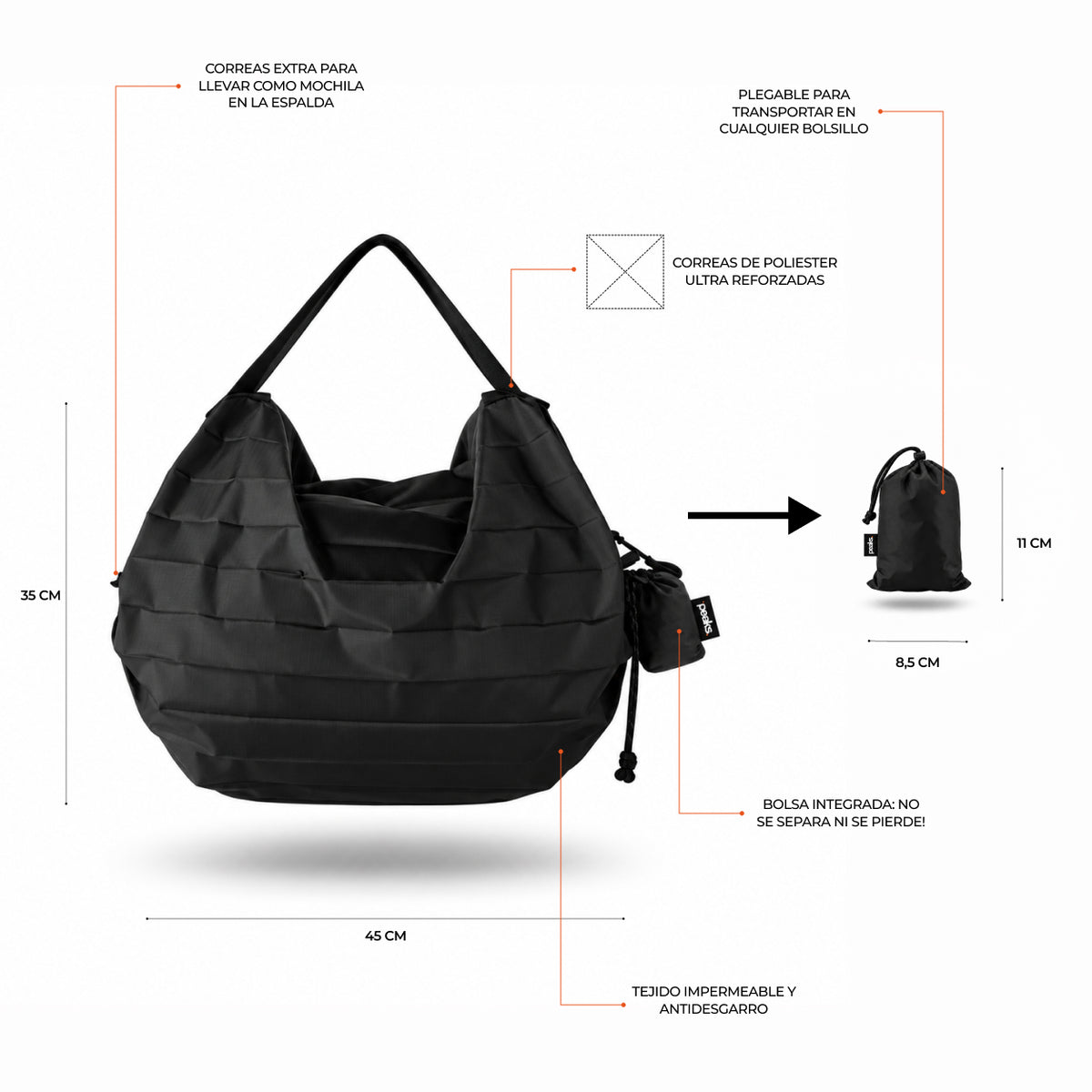 Bolso mochila plegable de bolsillo impermeable 35L Peaks®